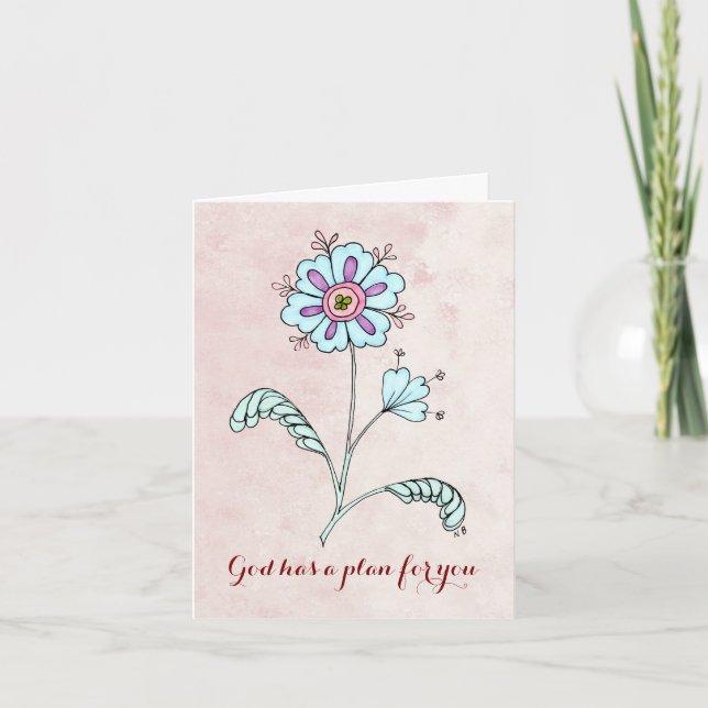 Carte Note Avec Fleur Bleu Whimsical (Devant)