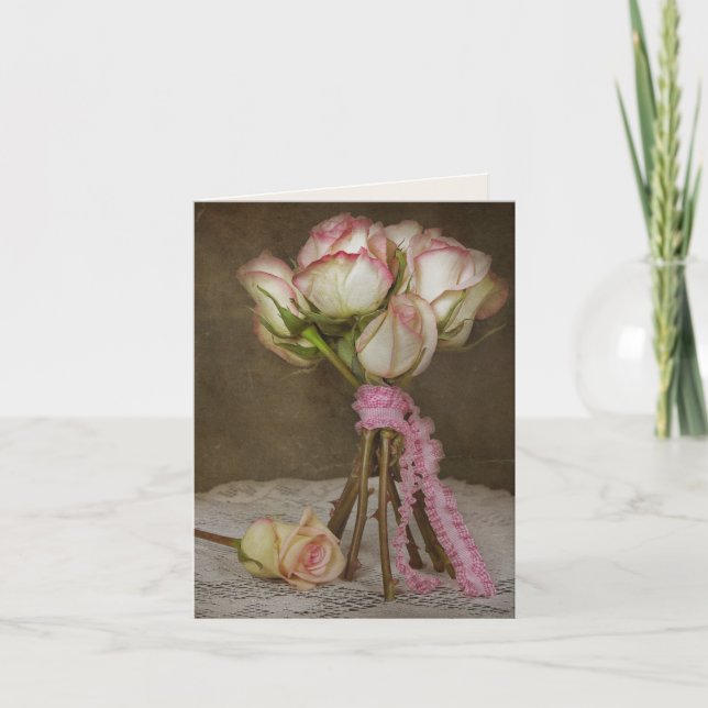 Carte note Bouquet Rose vintage (Devant)