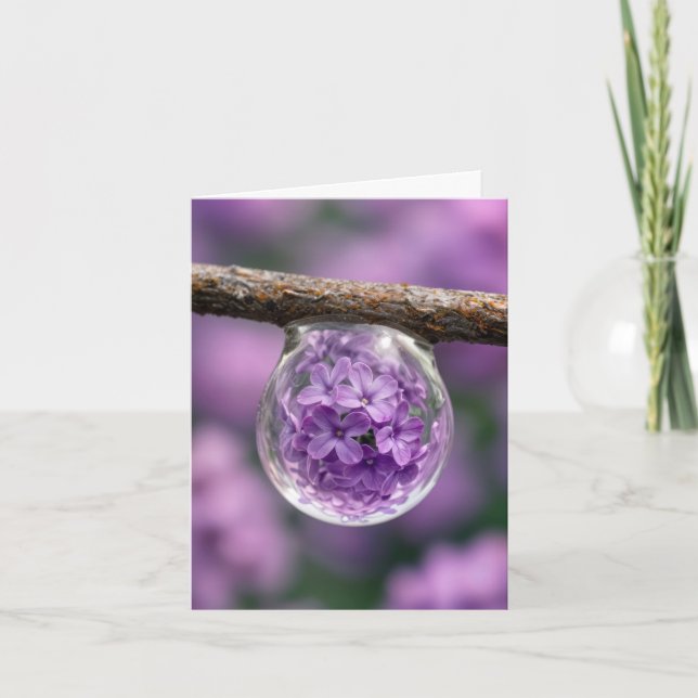 Carte Note Card Lilac Blossom Reflected in Raindrop (Devant)
