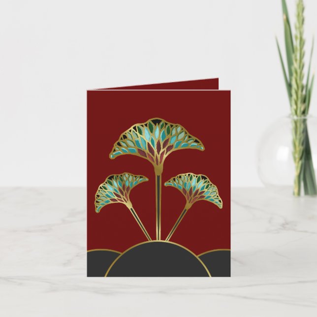 Carte Note Card with Art Deco Ginkgo Leaves (Devant)