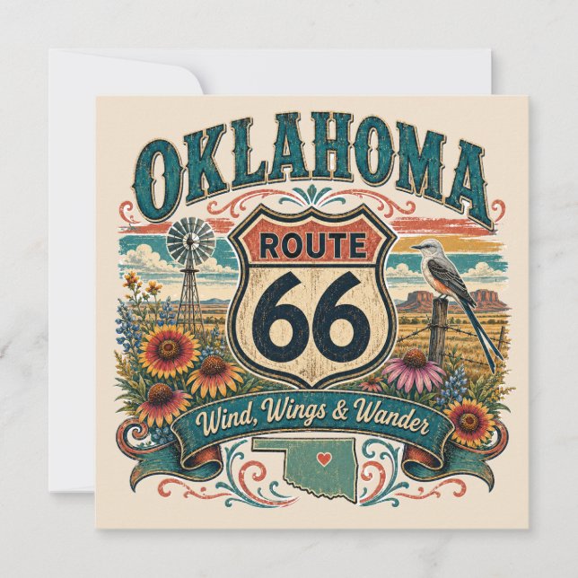 Carte Note de la Route 66 Oklahoma Wildflower (Devant)