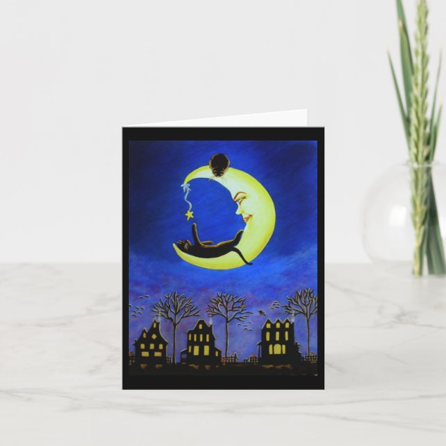 Carte Note Halloween, noir, chat, Jack-O-Lantern,  (Devant)