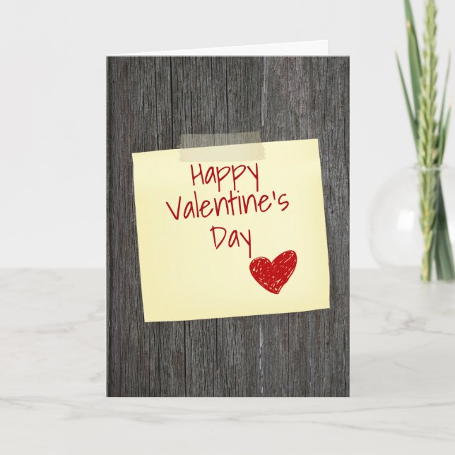 Carte Note Heureuse Sainte-Valentin Sur Le Bois (Devant)