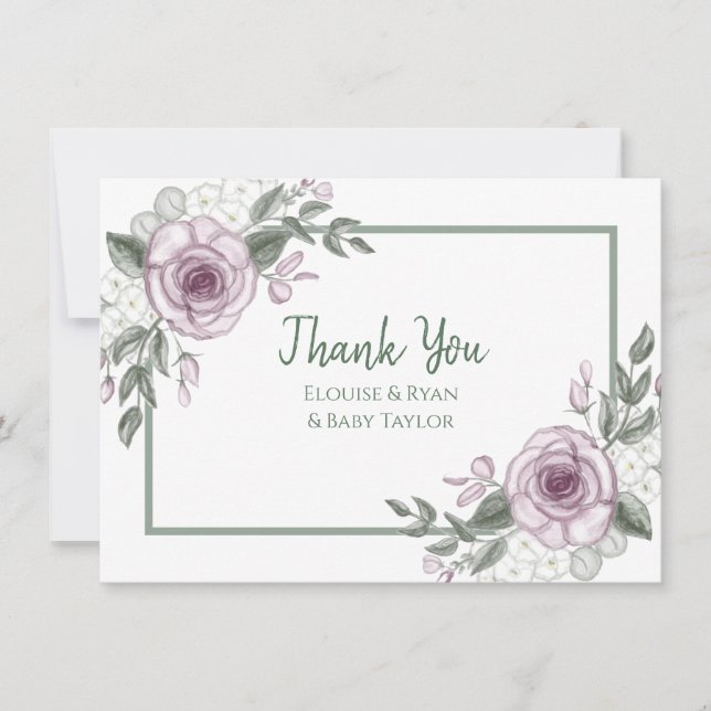 Carte Notes de remerciements | Baby shower Rose Mauve (Devant)