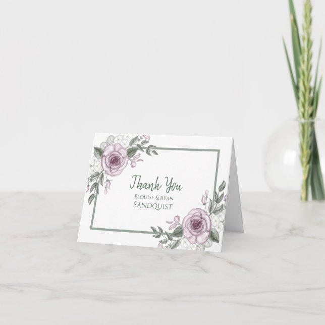 Carte Notes de remerciements | Mauve Rose Floral Elegant (Devant)