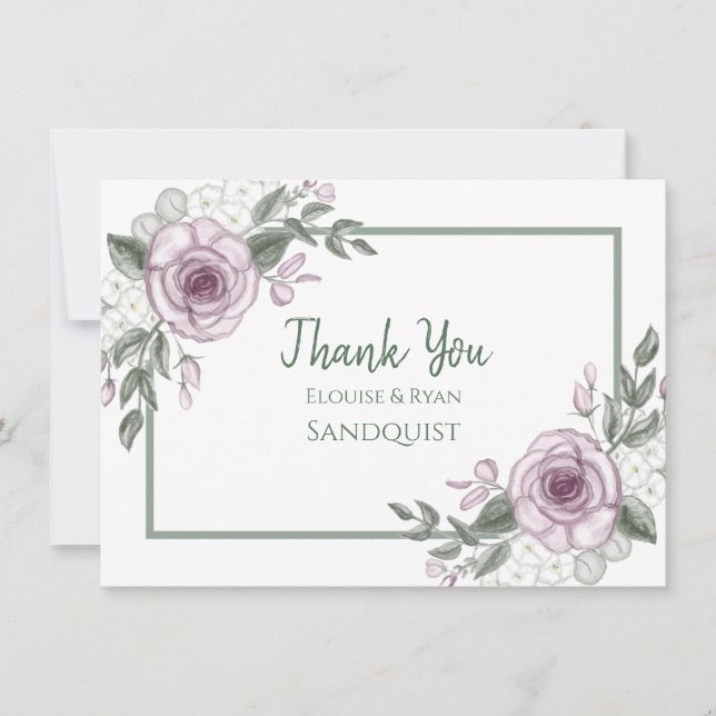 Carte Notes de remerciements | Mauve Rose Floral Elegant (Devant)