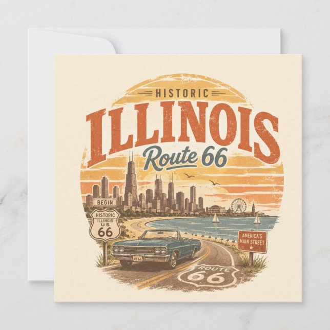 Carte Notes de voyage du lac Illinois Route 66 (Devant)