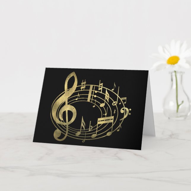 Carte Notes musicales d'or en forme ovale (Petite plante)
