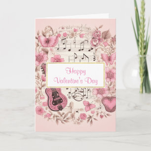 Carte Notes musicales et fleurs Vintage Saint-Valentin