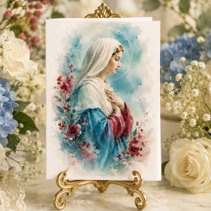 Carte Notre-Dame Bénédictions Aqua BlueFloral Catholique