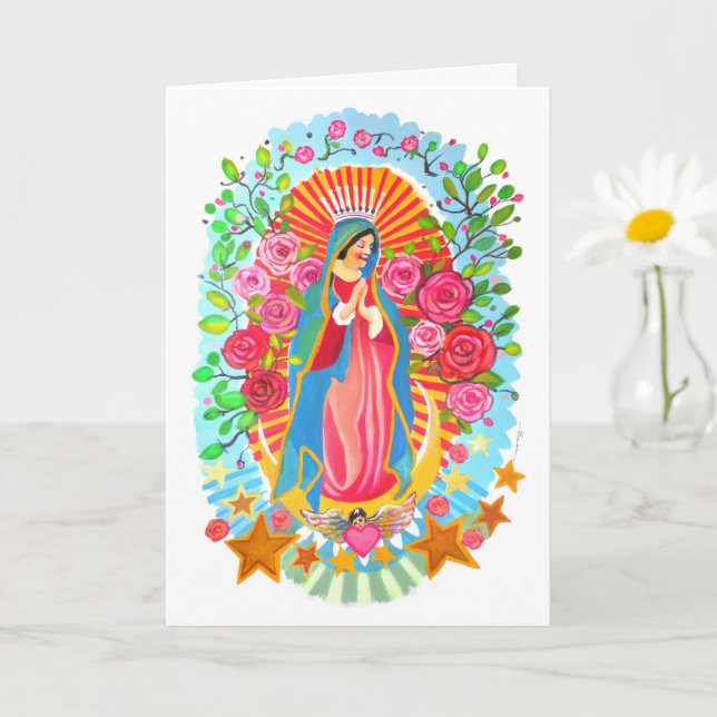 Carte Notre Dame de Guadalupe Simple Blanc Personnalisab (Petite plante)