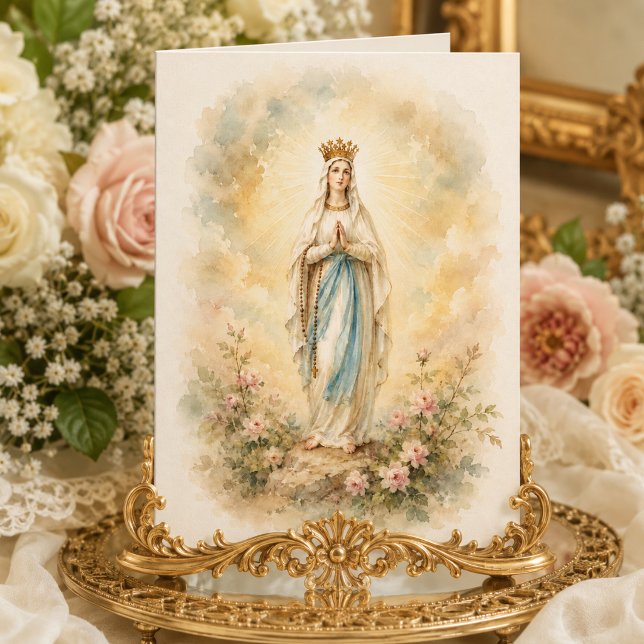 Carte Notre-Dame du Rosaire Aquarelle Catholique (Créateur téléchargé)