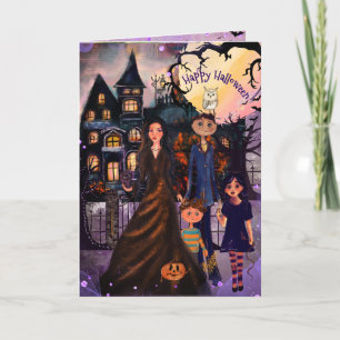 Carte Notre maison hantée Famille de monstres Halloween