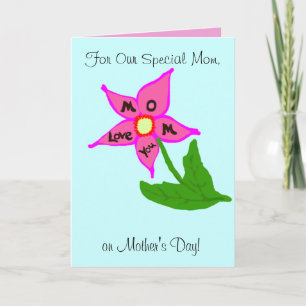 Carte Notre maman spéciale Bleu Floral Rose Iris Jaunes