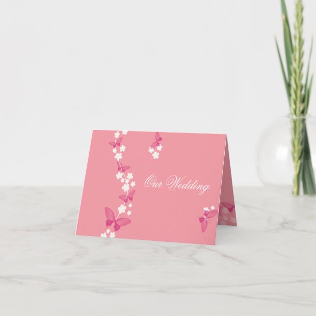 Carte Notre mariage - fleurs blanches et papillons (Devant)