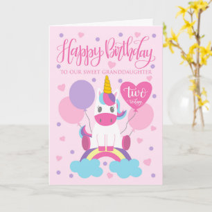 Carte Notre petite-fille Licorne Sur Arc-en-ciel 2ème An