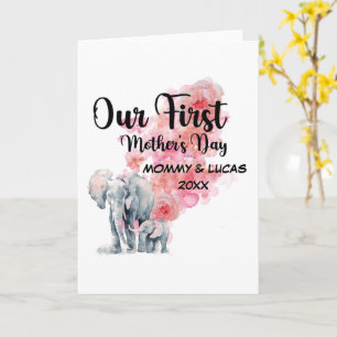 Carte Notre première fête des mères éléphants maman et b