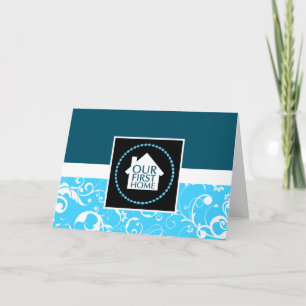 Carte notre première maison (damas bleu)
