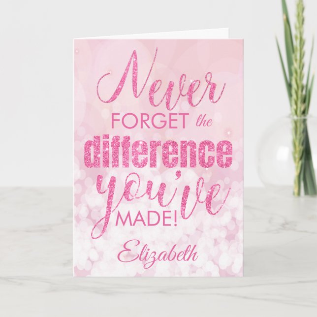 Carte N'oubliez jamais l'appréciation du Merci rose (Devant)