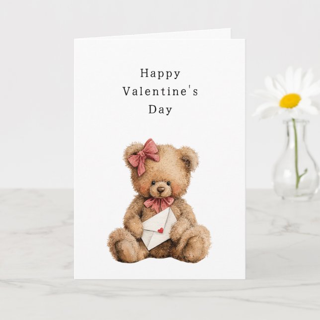 Carte Nounours avec noeud papillon Saint-Valentin (Petite plante)