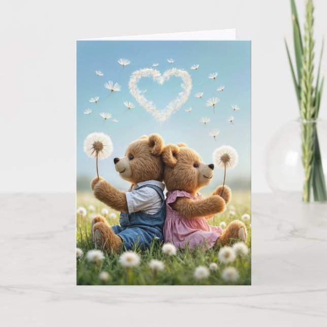 Carte Nounours d'anniversaire avec Dandelion de coeur (Devant)