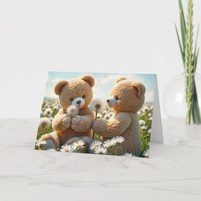 Carte Nounours d'anniversaire dans un champ (Devant)