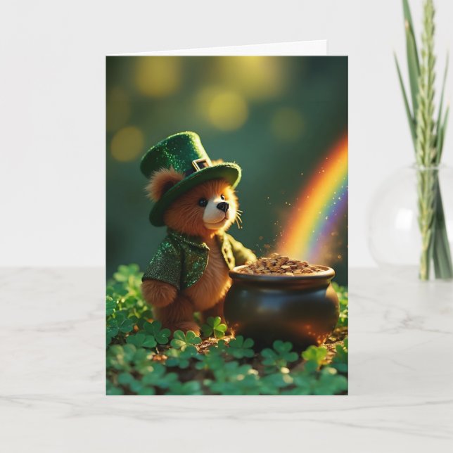 Carte Nounours d'ours en peluche de la Saint-Patrick (Devant)