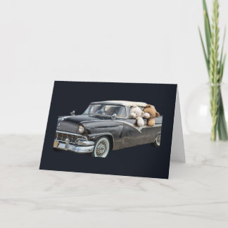 Carte Nounours en voiture ancienne Joyeux Anniversaire