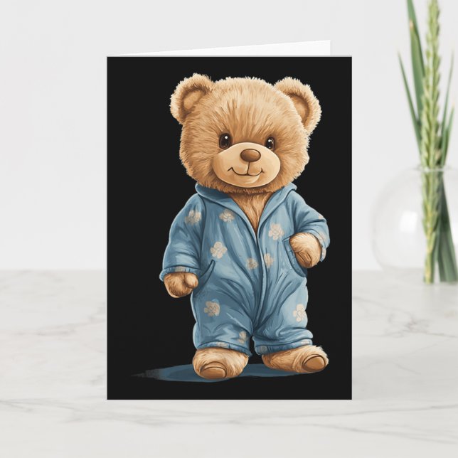 Carte Nounours endormi en pyjama confortable pour garçon (Devant)