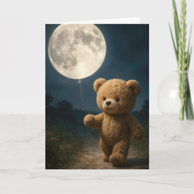 Carte Nounours Teddy Bear Avec Ballon Lune (Devant)