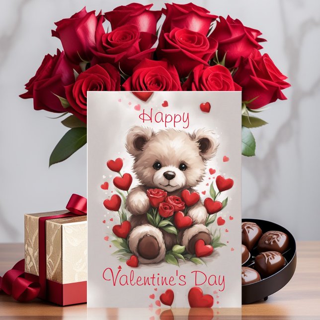 Carte Nounours Teddy Bear et Roses Saint-Valentin (Créateur téléchargé)