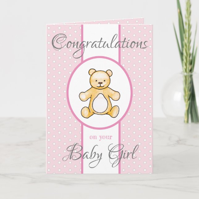 Carte Nounours vintage mignon de baby shower (Devant)