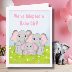 Carte Nous avons adopté une famille de bébé éléphant fil