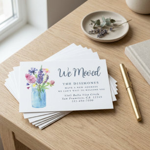 Carte « Nous avons déménagé » fleurs Bleu Poussiér