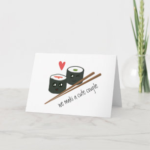 Carte Nous Maki un mignon couple Kawaii Sushi Coeur d'am