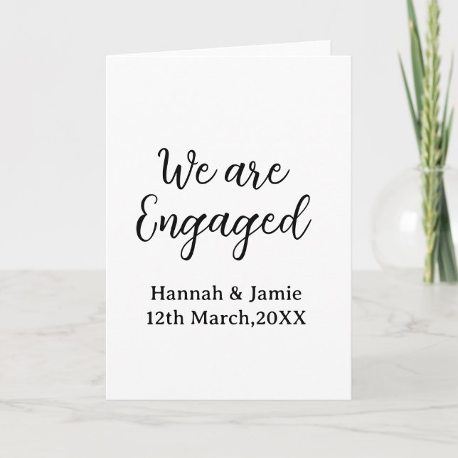 Carte Nous sommes fiancés nom date calligraphiée (Devant)