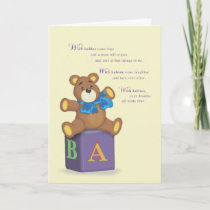 Carte Nouveau bébé Félicitations avec Teddy Bear sur les