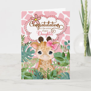 Carte Nouveau bébé fille rose Giraffe Congtratations de