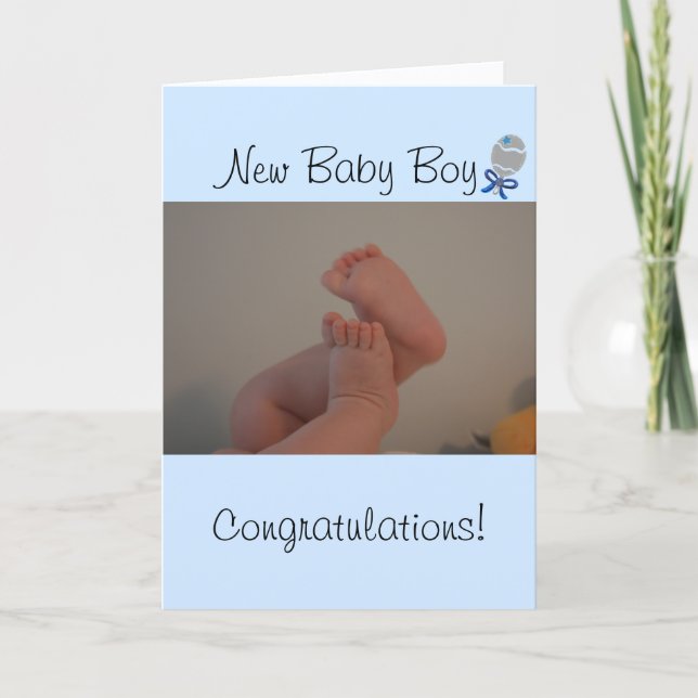 Carte Nouveau bébé garçon bébé pieds bleu Rattle (Devant)