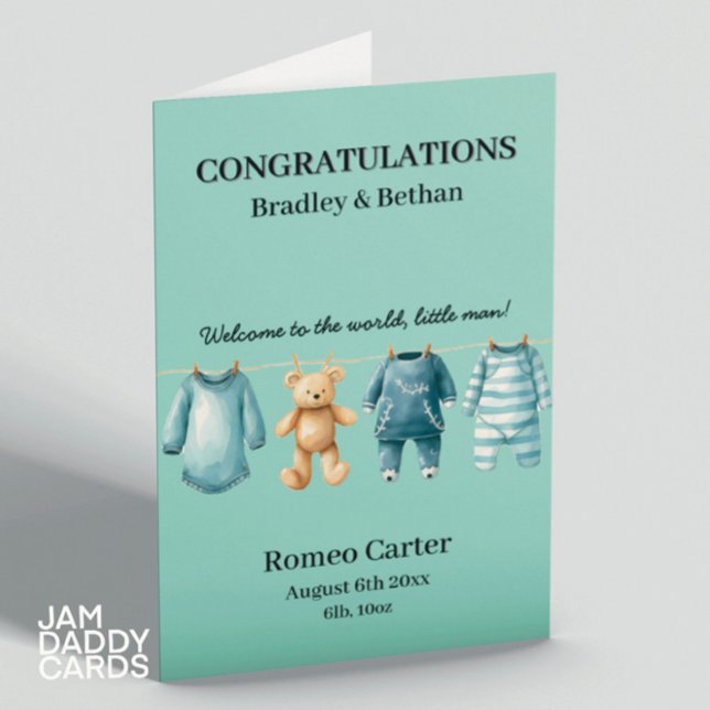 Carte Nouveau bébé garçon personnalisable (Créateur téléchargé)