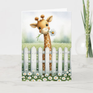 Carte Nouveau bébé girafe avec marguerite 