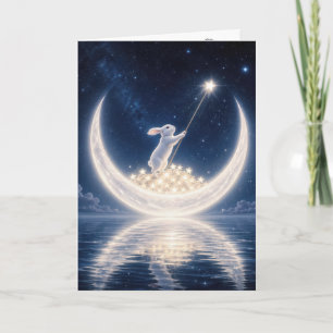 Carte Nouveau bébé lapin blanc collectant des étoiles