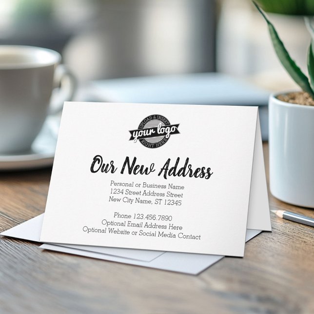 Carte Nouveau changement d'adresse avec logo d'entrepris (Custom Logo Thank You Note Card - Optional QR Code on Back)