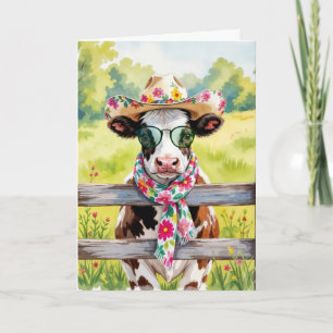 Carte Nouveau foyer Vache portant des lunettes et un Cas