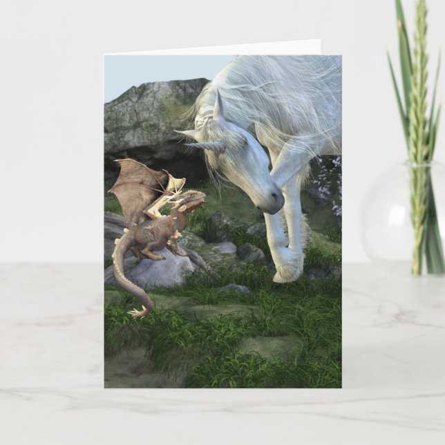 Carte Nouveaux amis Baby Dragon et Imaginaire Unicorn (Devant)