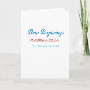 Carte nouveaux débuts couple mariage nom date bleu rétro