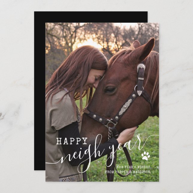Carte Nouvel An Horse Photo Holiday (Devant / Derrière)