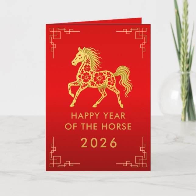 Carte Nouvel An lunaire chinois - Année du Cheval 2026 (Devant)