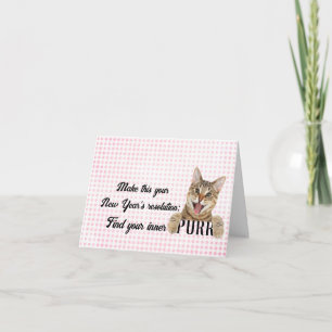 Carte Nouvel An Tabby Cat sur En vichy