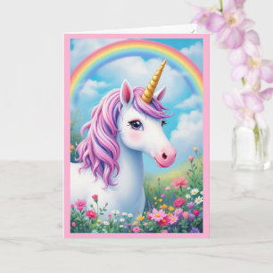 Carte Nouvel anniversaire de la mignonne fille Unicorn